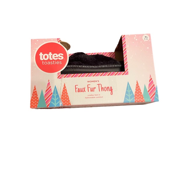 Brand New Totes Faux Fur Flip Flop Slippers - Picture 2 of 6